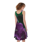 Purple Alstroemeria Print Women's Sleeveless Dress