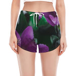 Purple Alstroemeria Print Women's Split Running Shorts