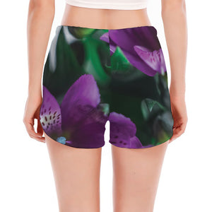 Purple Alstroemeria Print Women's Split Running Shorts