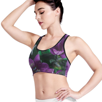 Purple Alstroemeria Print Women's Sports Bra