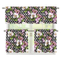 Purple Alstroemeria Zigzag Pattern Print 3 Piece Kitchen Curtains