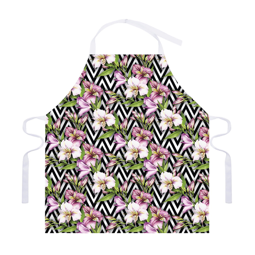 Purple Alstroemeria Zigzag Pattern Print Adjustable Apron
