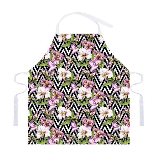 Purple Alstroemeria Zigzag Pattern Print Adjustable Apron