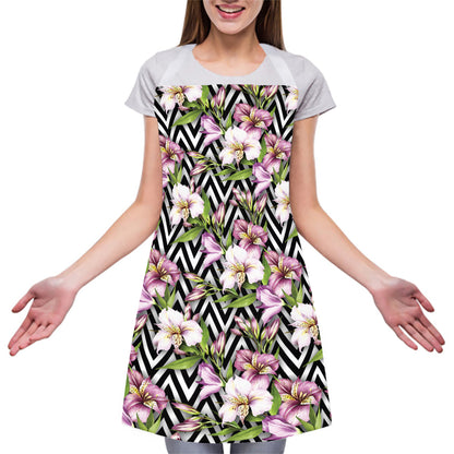 Purple Alstroemeria Zigzag Pattern Print Adjustable Apron