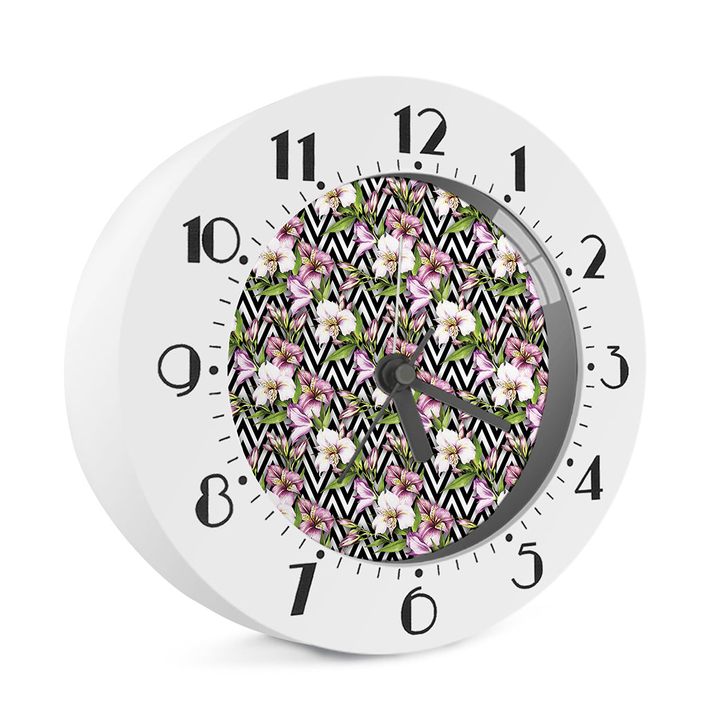 Purple Alstroemeria Zigzag Pattern Print Alarm Clock