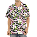 Purple Alstroemeria Zigzag Pattern Print Aloha Shirt