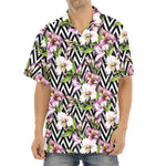 Purple Alstroemeria Zigzag Pattern Print Aloha Shirt