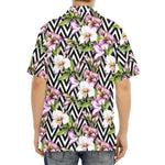 Purple Alstroemeria Zigzag Pattern Print Aloha Shirt