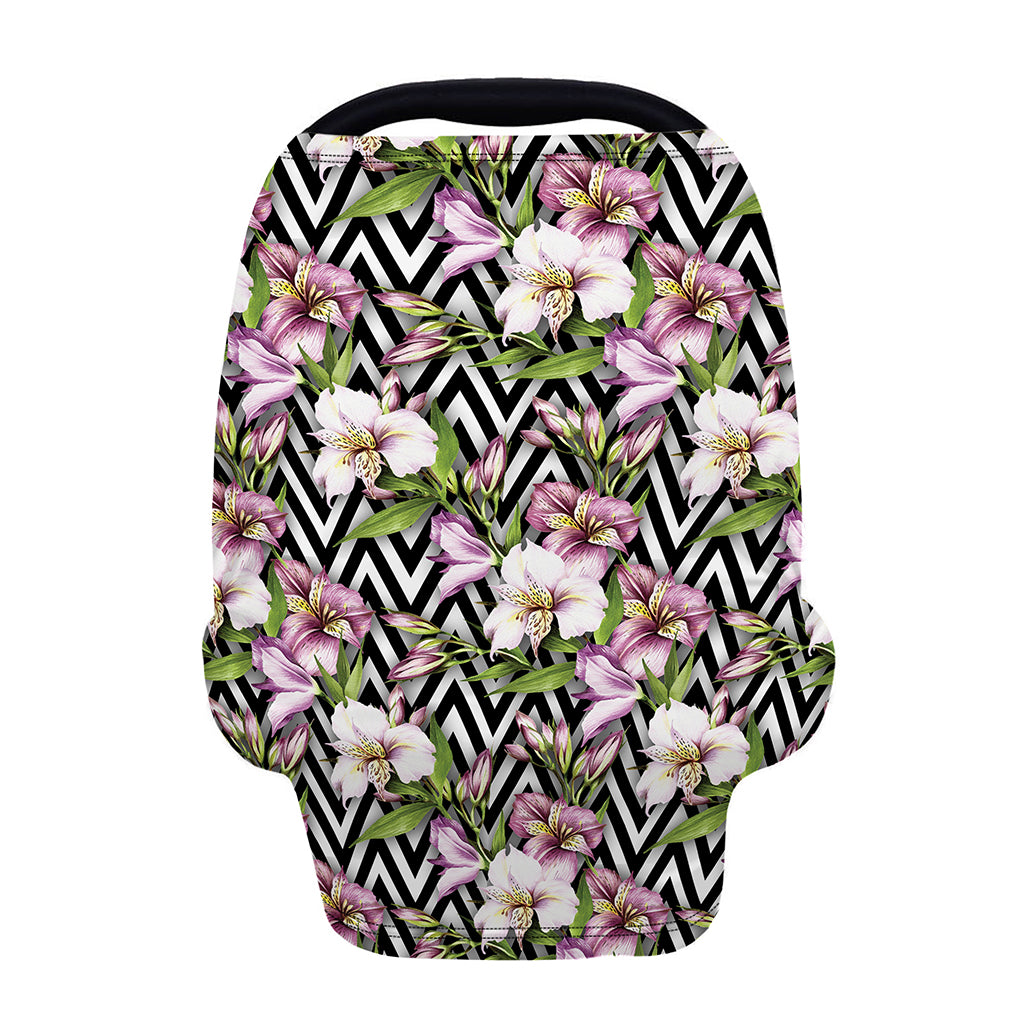 Purple Alstroemeria Zigzag Pattern Print Baby Seat Cover