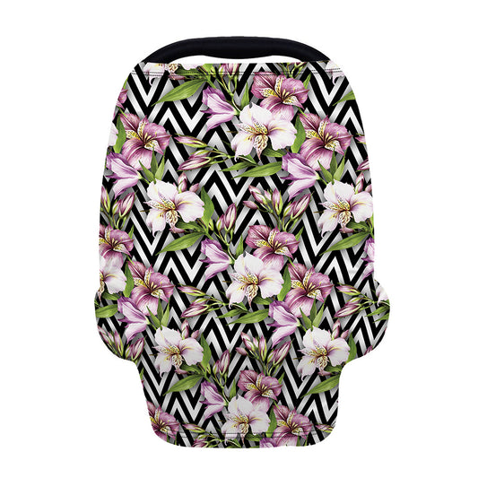Purple Alstroemeria Zigzag Pattern Print Baby Seat Cover