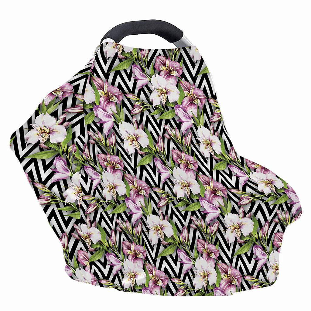 Purple Alstroemeria Zigzag Pattern Print Baby Seat Cover