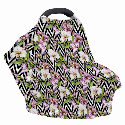 Purple Alstroemeria Zigzag Pattern Print Baby Seat Cover