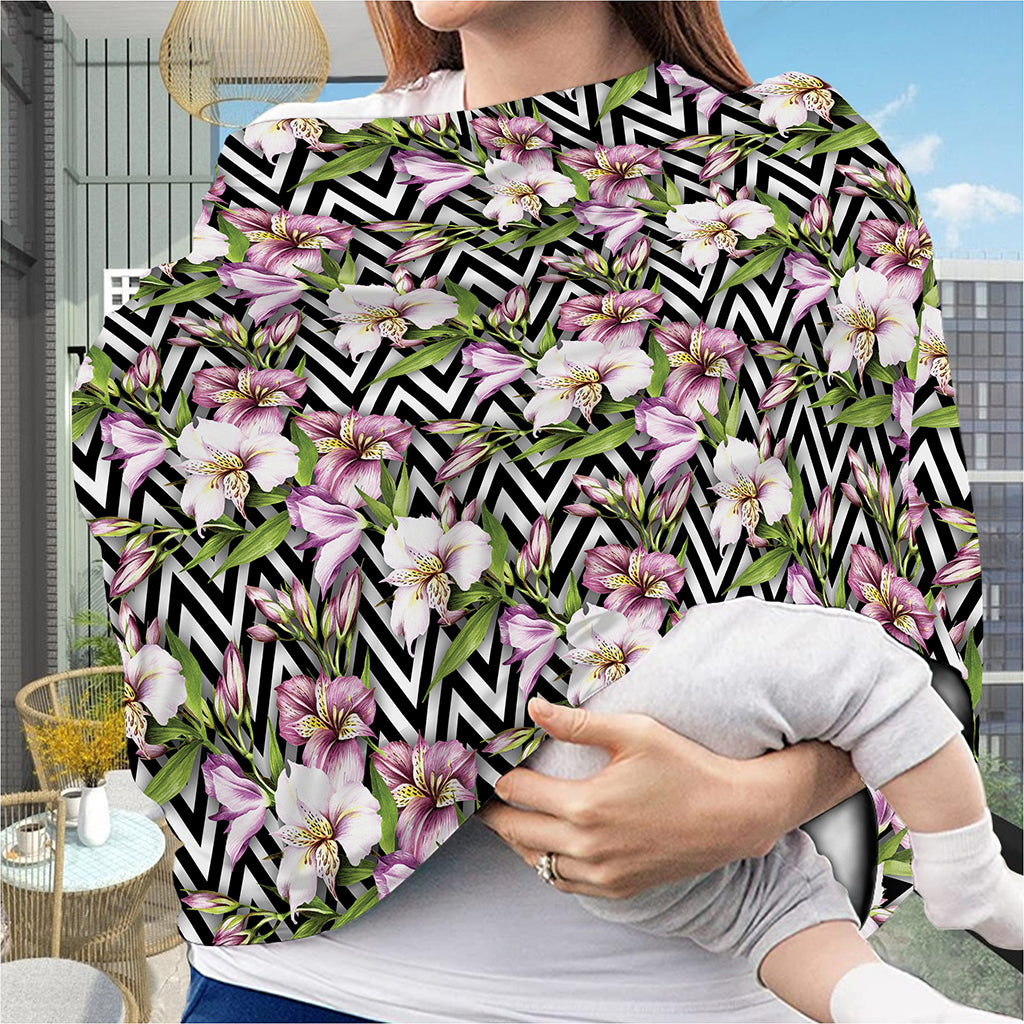 Purple Alstroemeria Zigzag Pattern Print Baby Seat Cover