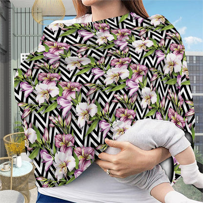 Purple Alstroemeria Zigzag Pattern Print Baby Seat Cover