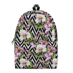 Purple Alstroemeria Zigzag Pattern Print Backpack
