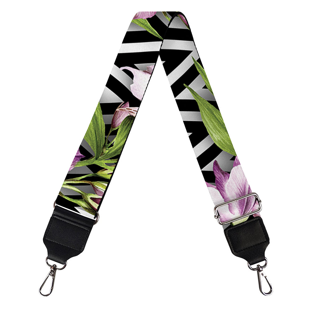 Purple Alstroemeria Zigzag Pattern Print Bag Strap