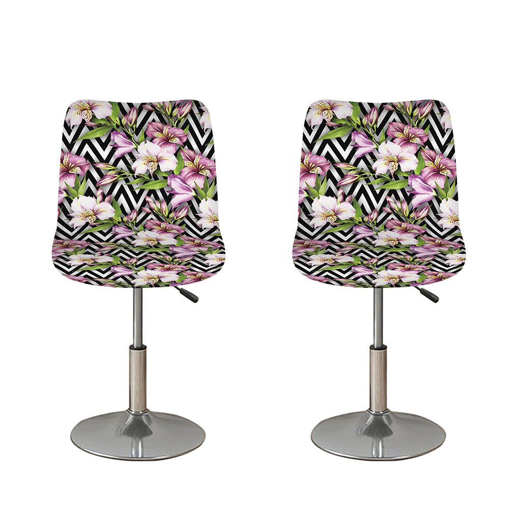 Purple Alstroemeria Zigzag Pattern Print Bar Stool Covers