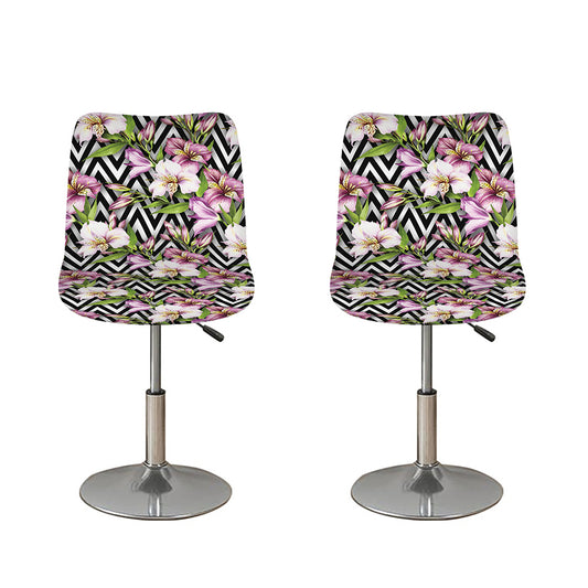 Purple Alstroemeria Zigzag Pattern Print Bar Stool Covers