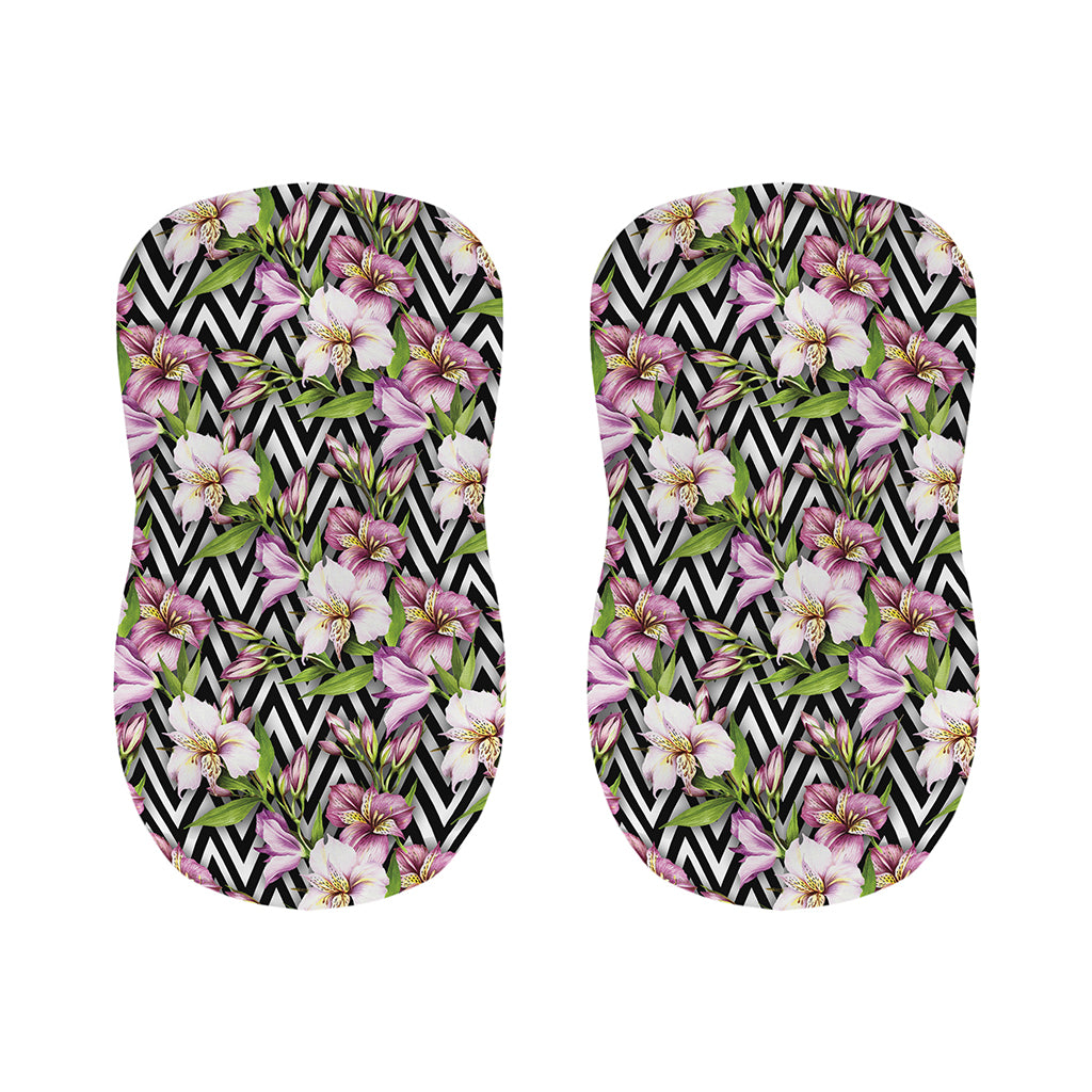 Purple Alstroemeria Zigzag Pattern Print Bar Stool Covers