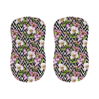 Purple Alstroemeria Zigzag Pattern Print Bar Stool Covers