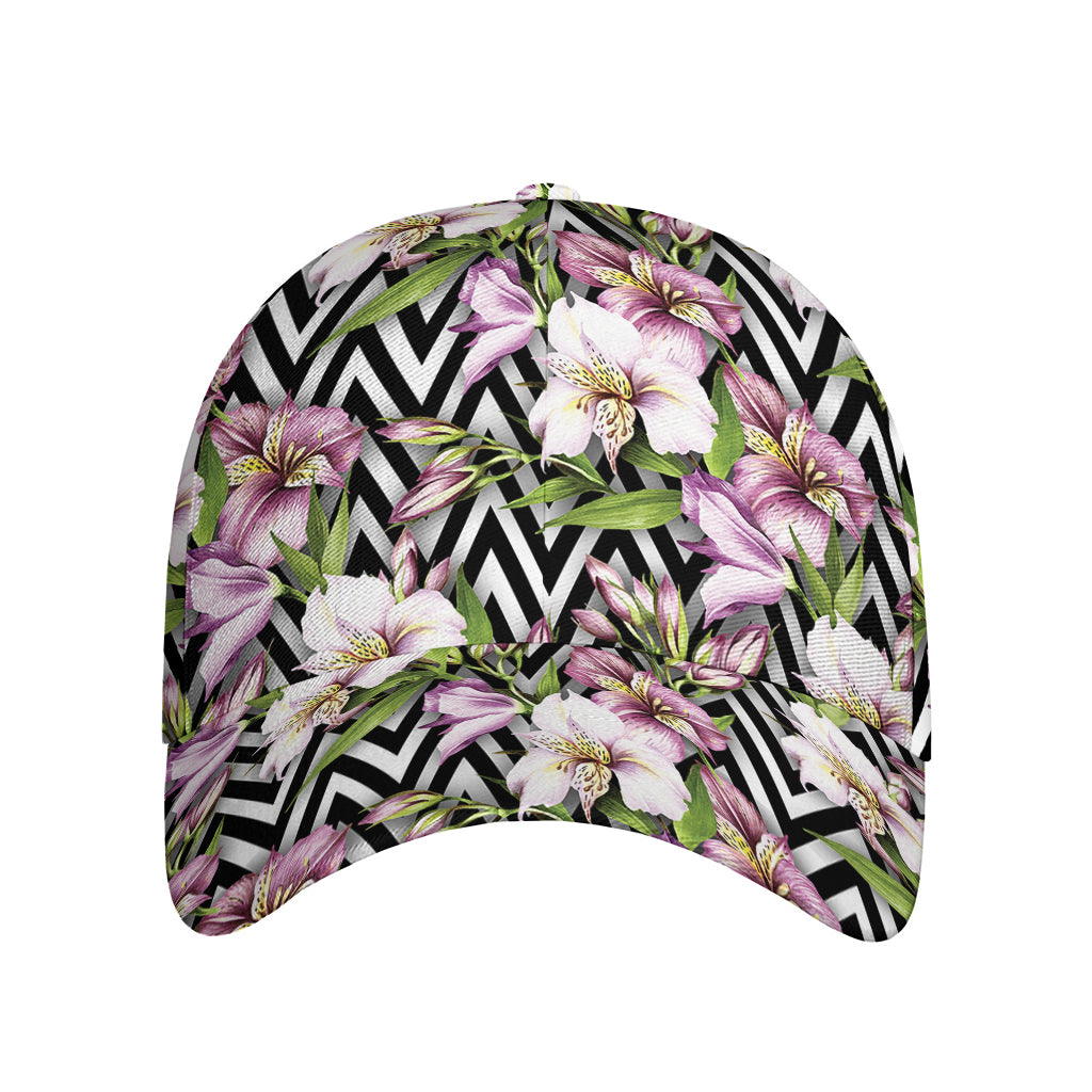 Purple Alstroemeria Zigzag Pattern Print Baseball Cap