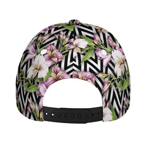 Purple Alstroemeria Zigzag Pattern Print Baseball Cap