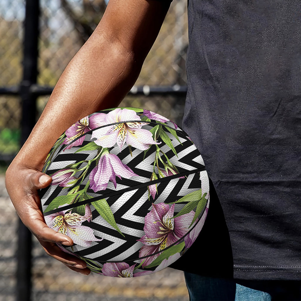 Purple Alstroemeria Zigzag Pattern Print Basketball