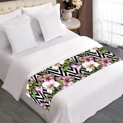Purple Alstroemeria Zigzag Pattern Print Bed Runner