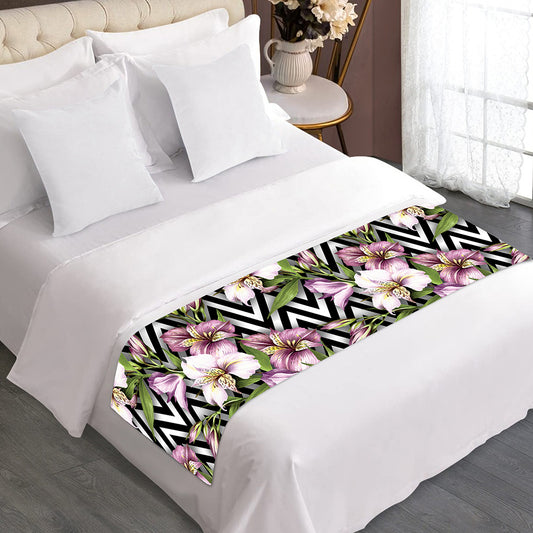 Purple Alstroemeria Zigzag Pattern Print Bed Runner