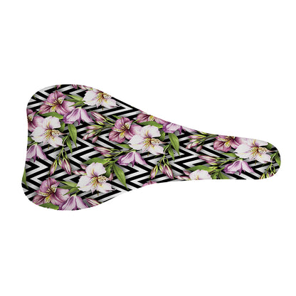 Purple Alstroemeria Zigzag Pattern Print Bicycle Seat Cover