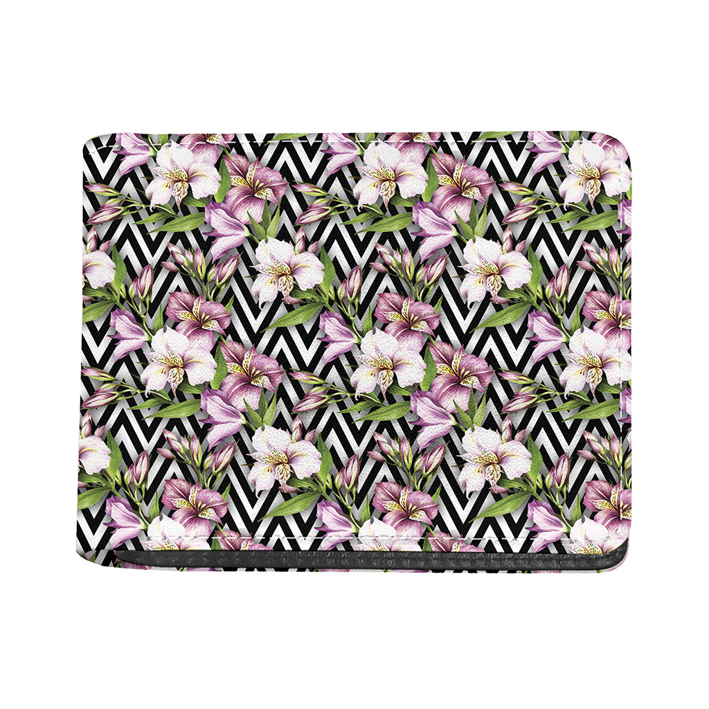 Purple Alstroemeria Zigzag Pattern Print Bifold Wallet