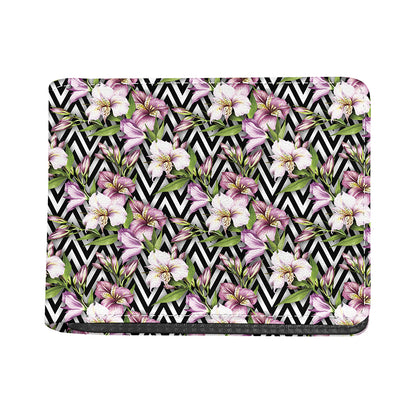 Purple Alstroemeria Zigzag Pattern Print Bifold Wallet