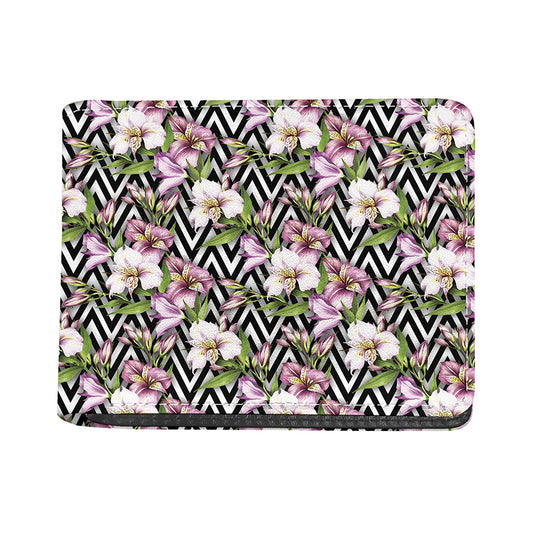 Purple Alstroemeria Zigzag Pattern Print Bifold Wallet