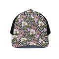 Purple Alstroemeria Zigzag Pattern Print Black Mesh Trucker Hat