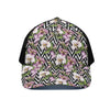 Purple Alstroemeria Zigzag Pattern Print Black Mesh Trucker Cap