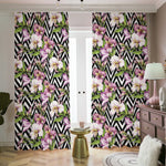 Purple Alstroemeria Zigzag Pattern Print Blackout Pencil Pleat Curtains