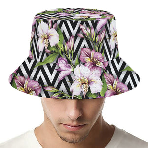 Purple Alstroemeria Zigzag Pattern Print Bucket Hat