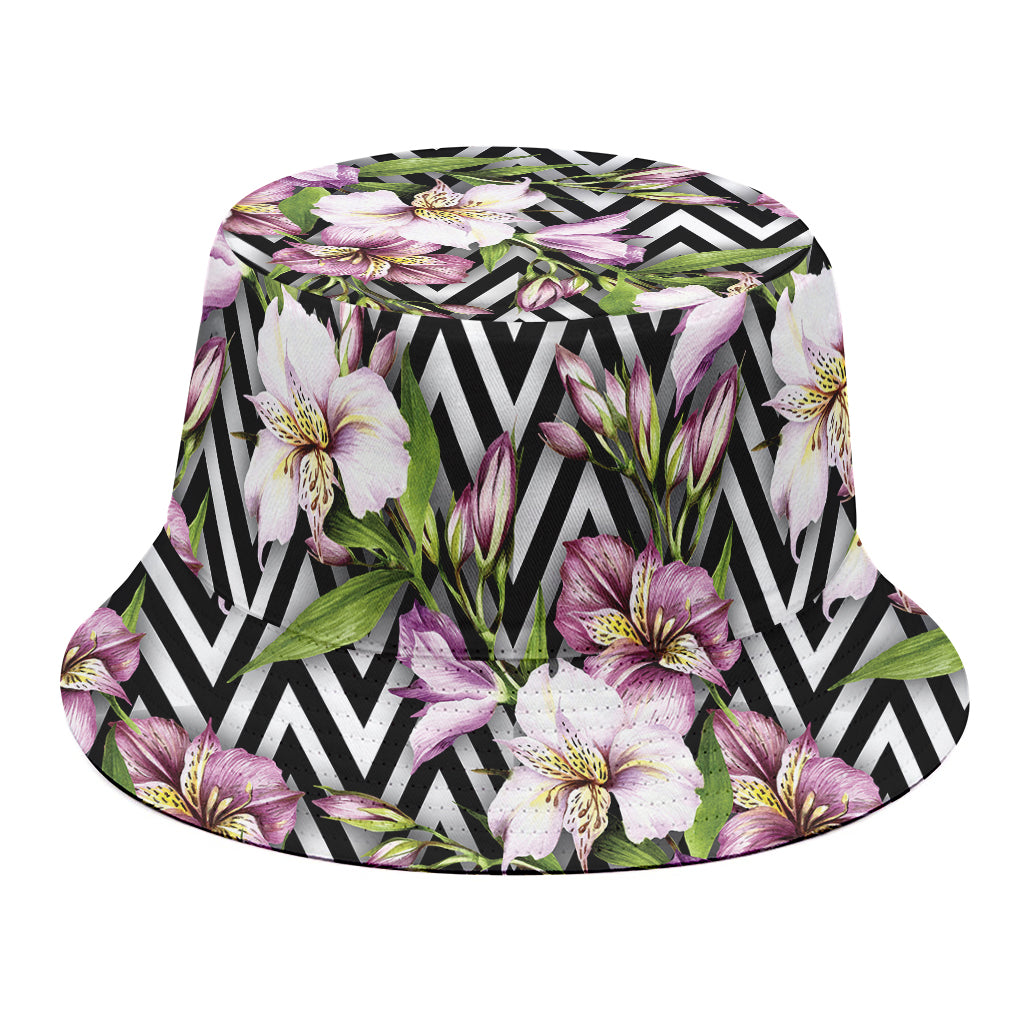 Purple Alstroemeria Zigzag Pattern Print Bucket Hat