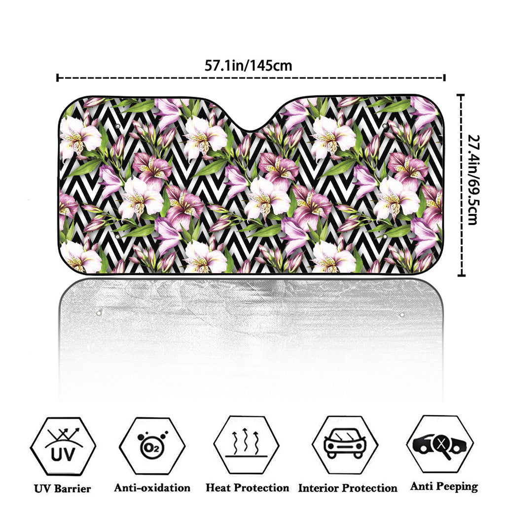 Purple Alstroemeria Zigzag Pattern Print Car Windshield Sun Shade