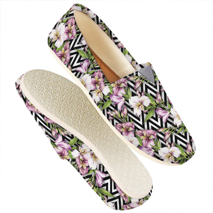 Purple Alstroemeria Zigzag Pattern Print Casual Shoes