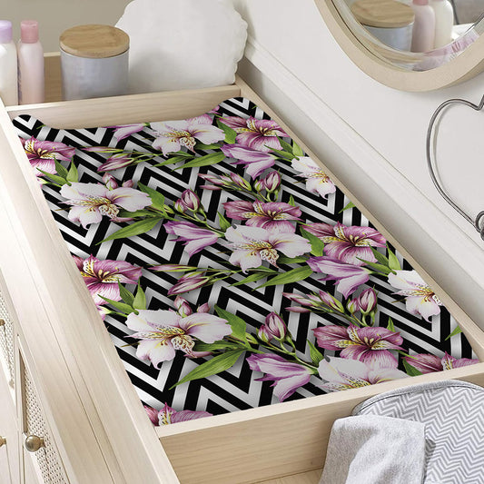 Purple Alstroemeria Zigzag Pattern Print Changing Pad Cover