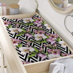 Purple Alstroemeria Zigzag Pattern Print Changing Pad Cover