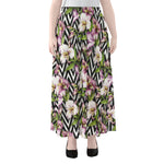 Purple Alstroemeria Zigzag Pattern Print Chiffon Maxi Skirt