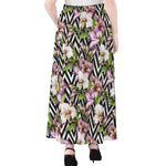 Purple Alstroemeria Zigzag Pattern Print Chiffon Maxi Skirt