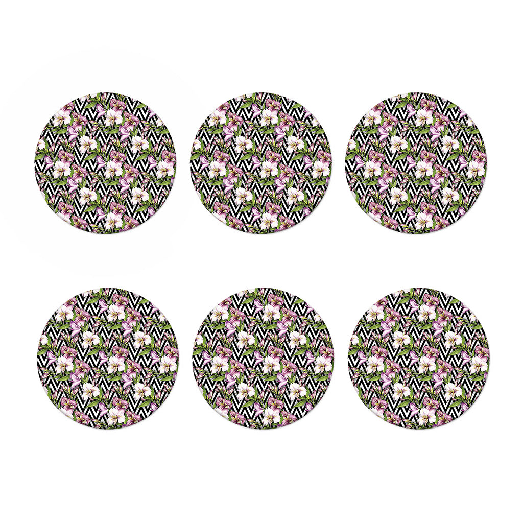 Purple Alstroemeria Zigzag Pattern Print Coaster Set