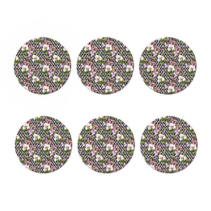 Purple Alstroemeria Zigzag Pattern Print Coaster Set