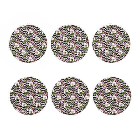 Purple Alstroemeria Zigzag Pattern Print Coaster Set
