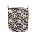Purple Alstroemeria Zigzag Pattern Print Collapsible Laundry Basket
