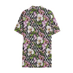Purple Alstroemeria Zigzag Pattern Print Cotton Hawaiian Shirt