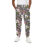 Purple Alstroemeria Zigzag Pattern Print Cotton Pants